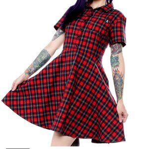 Sourpuss Red and Black Plaid Midi Dress